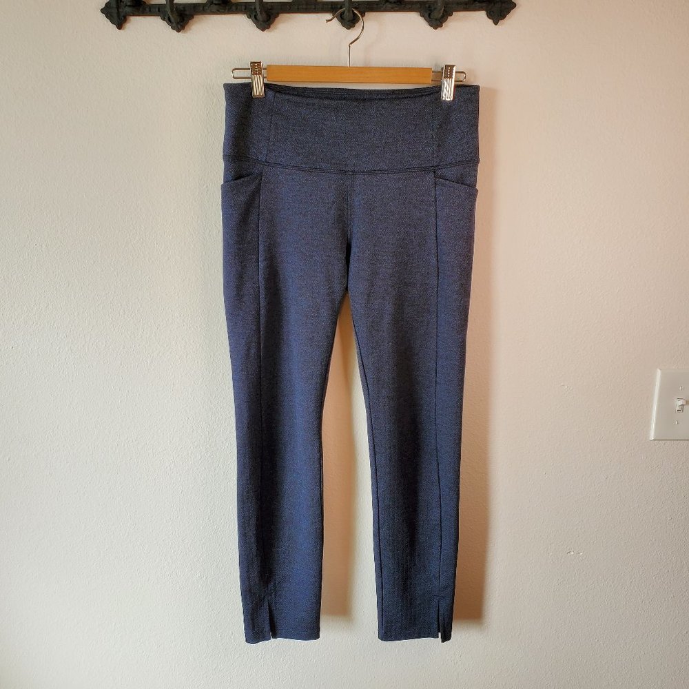 Athleta grey herringbone cropped leggings yoga pants womens size s excellent